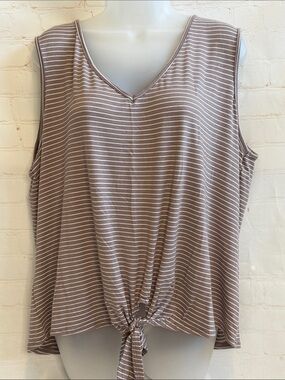 Wilde Sleeveless V-Neck Striped Tie-Front Top - Taupe
